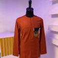 Orange agbada set with interlocking embroidery